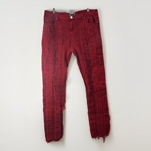 NME NYC Jeans Men's 40 (38x33) Red Fringed Hip-Hop Stacked Stretch Mid Rise